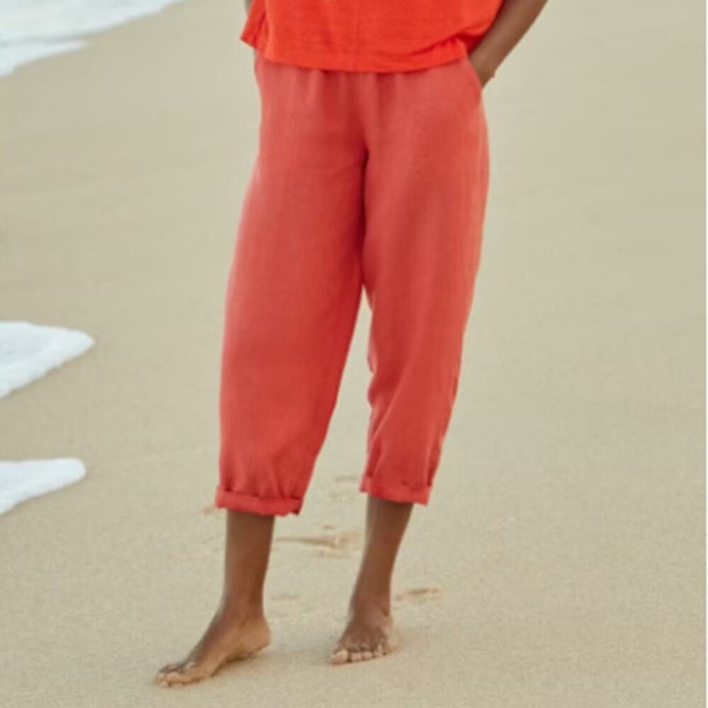 Poetry Women's Orange Red Linen Cropped Trouser Size 12